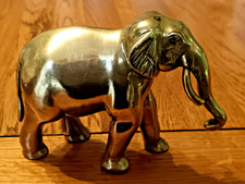 Vintage Solid Brass Elephant Ornament  Heavy!  5 inches long by 4 inches high.