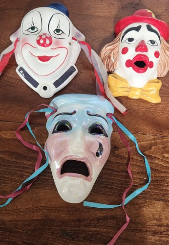 Vtg ceramic clown wall masks - wall,