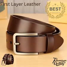 Mens Genuine Leather Belt Belts Real New Buckle For Trouser Jeans Black Brown UK