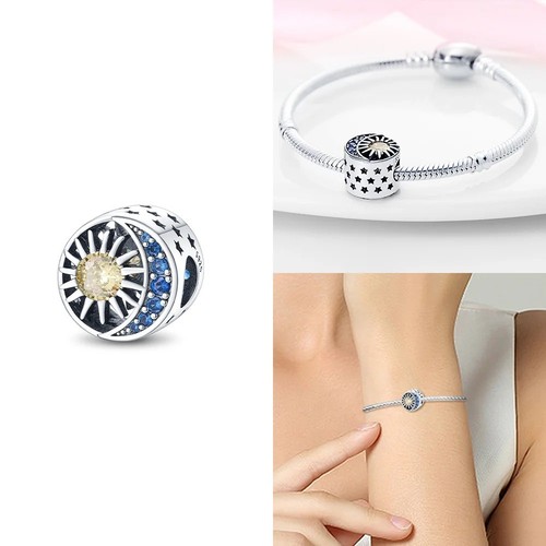 Sun moon round charm bead - &,