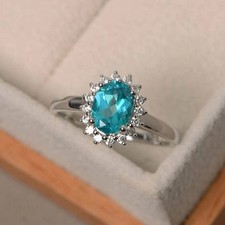 1.80 Ct Oval Cut Natural Topaz & Diamond Anniversary Ring 14k White Gold Size 7