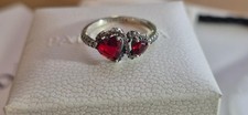Pandora Sterling Silver Twin Hearts Red CZ Ring Size 9 (58) Lovely