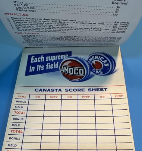 1950s amoco canasta score pad - canasta,