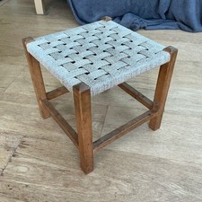 Vintage Woven Wicker  Wood Stool Wooden Footstool. Excellent Condition 