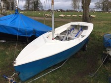 GP14 Sailing Dinghy blue white good condition with extra main sail.