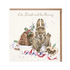 Christmas Card Rabbit Bunny Eat Drink and be Merry – Xmas Greeting by Wrendale