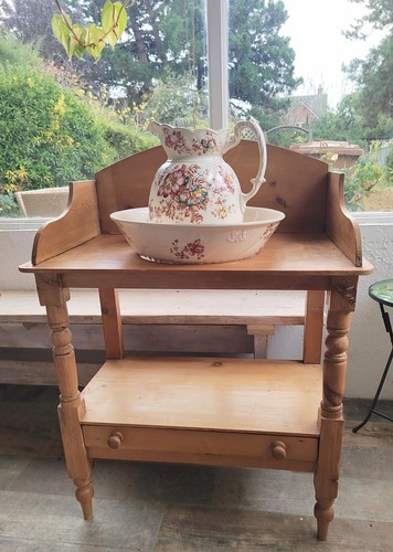 Victorian pine washstand with - washstand,