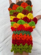 Handmade Crochet Dragon Scale Multicoloured Fingerless Gloves Charity Sale