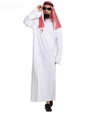 Adult Arabian Arab Sheikh Costume Middle East Clothes Sultan White RobeHalloween