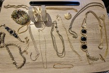 Job Lot Bundle Vintage Modern Gold Tone Jewellery Bracelet Necklace Scarf Clip