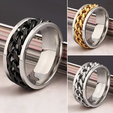 Stainless Steel Womens/Mens Spin/Rollling Chain Worry Ring Size: N P S K U Y V