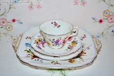 RARE Royal Crown Derby Bone China Posies Tea Set Cake Plate Trio