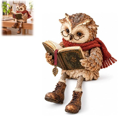 Reading owl figurine cute - reading,