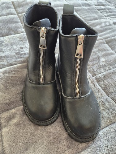 Girls black chunky zip ankle - black,