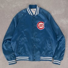 Vintage 90s Chicago Cubs Satin Varsity Jacket M Made in USA Men's Blue Baseball