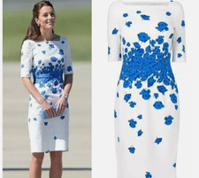 LK Bennett Lasana Blue Poppy Dress UK8 US4 Princess Kate Middleton