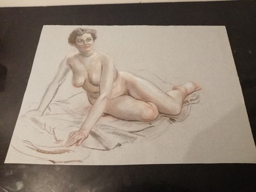 Two vintage nude gouache - two,