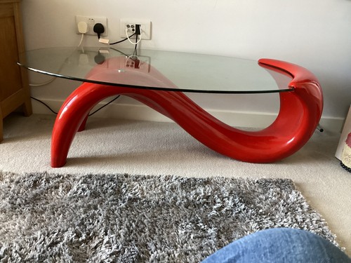 Red coffee table with glass - table,