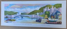 CONWAY RIVER & CASTLE WALES ORIGINAL BR LMR RAILWAY CARRIAGE PRINT 1957 LANDER