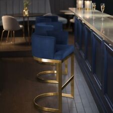 Navy Blue Velvet Bar Stool with Brass Base - Bar Stool