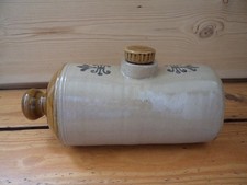 Vintage Retro Salt Glaze Stoneware Bed Warmer Hot Water Bottle Stenciled 2 Tone