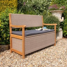 Rowlinson Alderley Rattan Garden Bench With Built in Storage - Natural