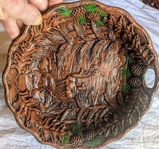 Mountain deer wall plaque/bowl Deer Scene Resin. Carved style (Bx13)