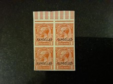 SG 357 GB 1912 Royal Cypher 1d Imperforate Block Of 4 Overprinted Cancelled