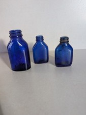Vintage Cobolt Blue Pill Bottles x 3 Joblot Collectable