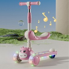 Adjustable Kids Scooter 3 Wheels Kids Kick Push Flashing Led Light Up Xmas Gift