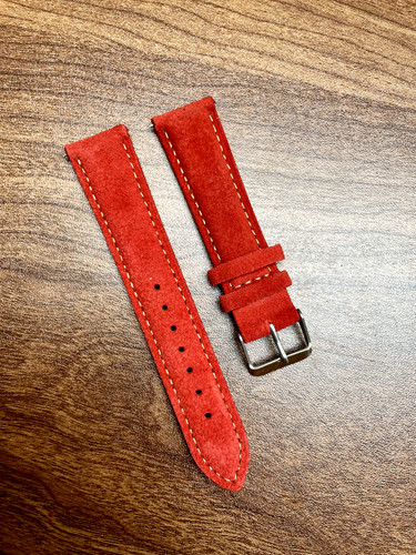 Red suede leather - suede, watch