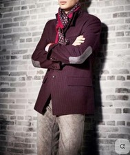 shanghai tang Herring Flannel Elbow MandarinCollar Silk Lined mens jacket Blazer