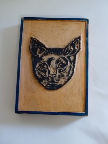 Wooden plaque cats head - plaque,