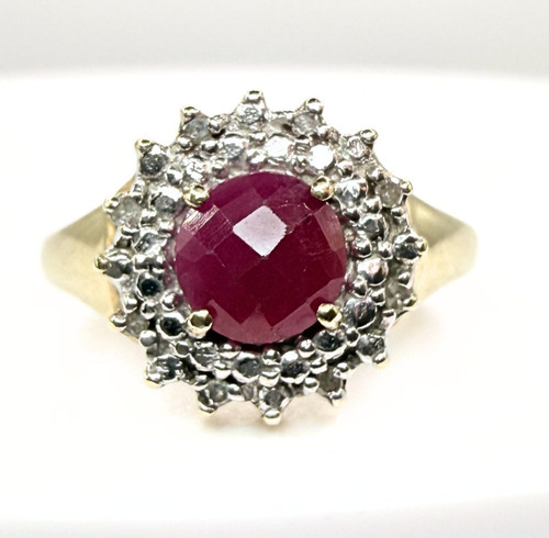 9ct gold ruby diamond cluster - ruby,