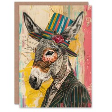 Donkey With Top Hat Colourful Mixed Media Collage Birthday Card