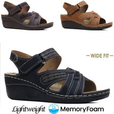Ladies Wide Fit Sandals Memory Foam Women Low Wedge Comfort Summer Holiday Shoes