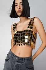 Nasty Gal Gold Chainmail Square Disc Cami Top Festival Ibiza Clubbing One Size