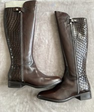 Clarks ‘Licorice Snap’ Knee High Brown Leather Croc Flat Heel Boots Uk 5 New