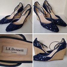LK Bennett Blue 'Carina' Ladies Size 40 Petal Espadrilles Straw Wedge Shoes
