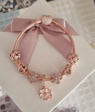 Authentic Pandora Bracelet in Rose Gold+ 7 Rose Gold Pandora Charms 19 CMS + Box