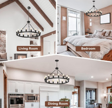 Wagon Wheel Chandelier 15-Light 32-Inch, Black Round Rustic Farmhouse Chandelier