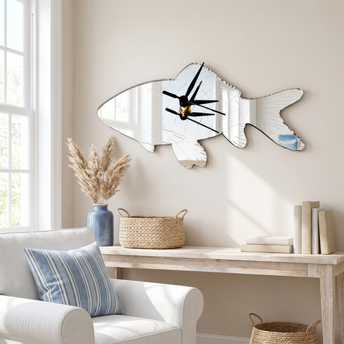 Etched fish shaped wall clock - etched,
