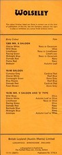 Wolseley Colour & Trim Combinations 1970-1971 UK Market Single Sheet Brochure
