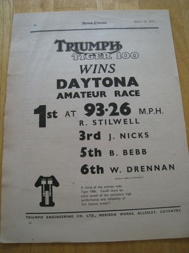 Triumph tiger 100 wins daytona - triumph,