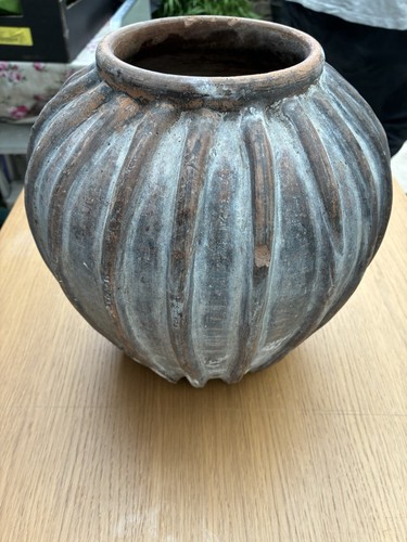 Large antique clay plant pot - antique,
