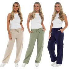 Linen Cargo Trousers Summer Lightweight Elasticated Waist Utility Pocket Pants