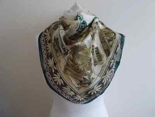 Jane Shilton Head Scarf Brown Green Label Pattern Silk  34 inch Square