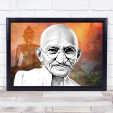 Gandhi Graphic Style Watercolour Buddha & Enlightenment Wall Art Print