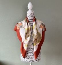 RICHEL XXI 100% Silk Twill Square Scarf Heraldry Print Burnt Orange & White 34”