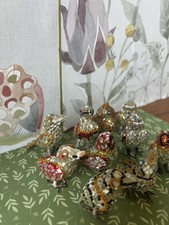 Vintage Hanging Ornament Birds Mirrored Mosaic Silver Pink India Blue x10